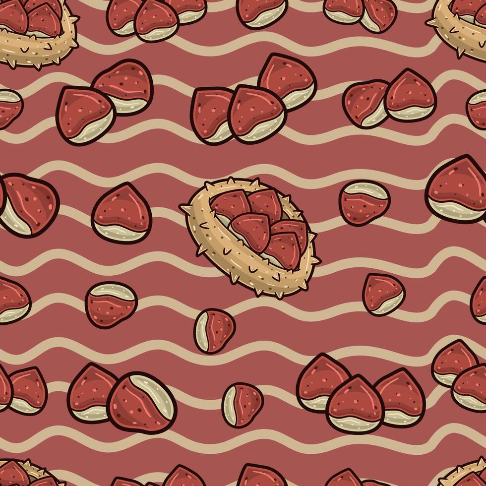 Chestnut Seamless Pattern in Cartoon Style. Perfect For Background, Backdrop, Wallpaper and Cover Packaging. vector