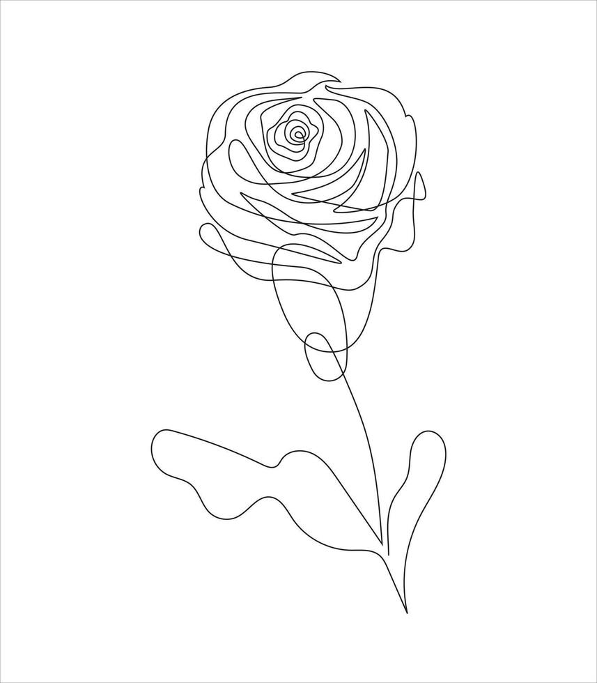 continuo línea uno línea Rosa flor, mano dibujado ilustración vector. vector