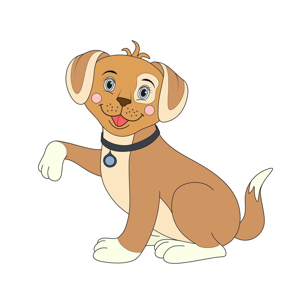 feliz cachorro de dibujos animados sentado, retrato de un lindo perrito con collar. amigo perro ilustración vectorial aislado sobre fondo blanco. vector