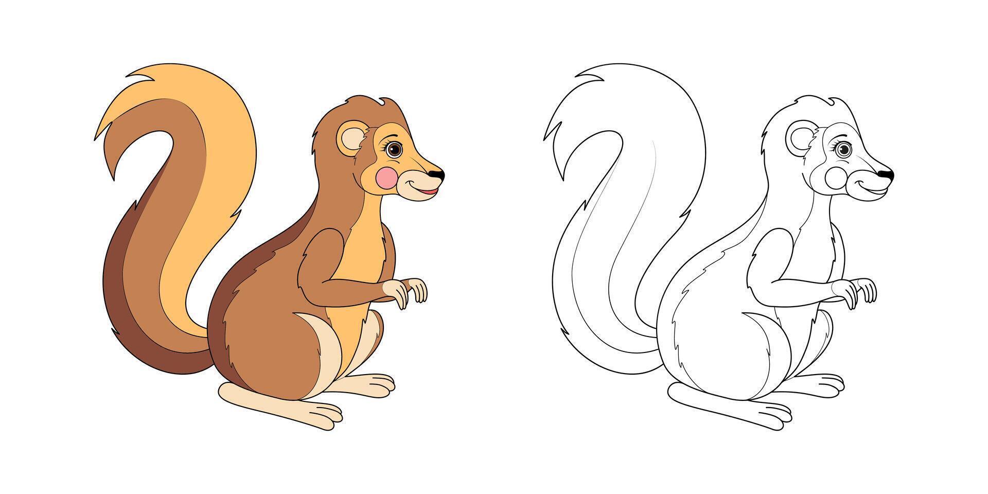 Xerus line and color illustration. Cartoon vector illustration for coloring book.