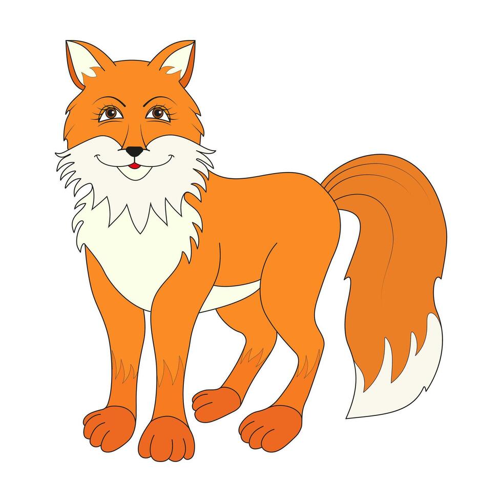 Standing fox isolated on a white background. Body side view, head in full face. Vector illustration. Forest animal.