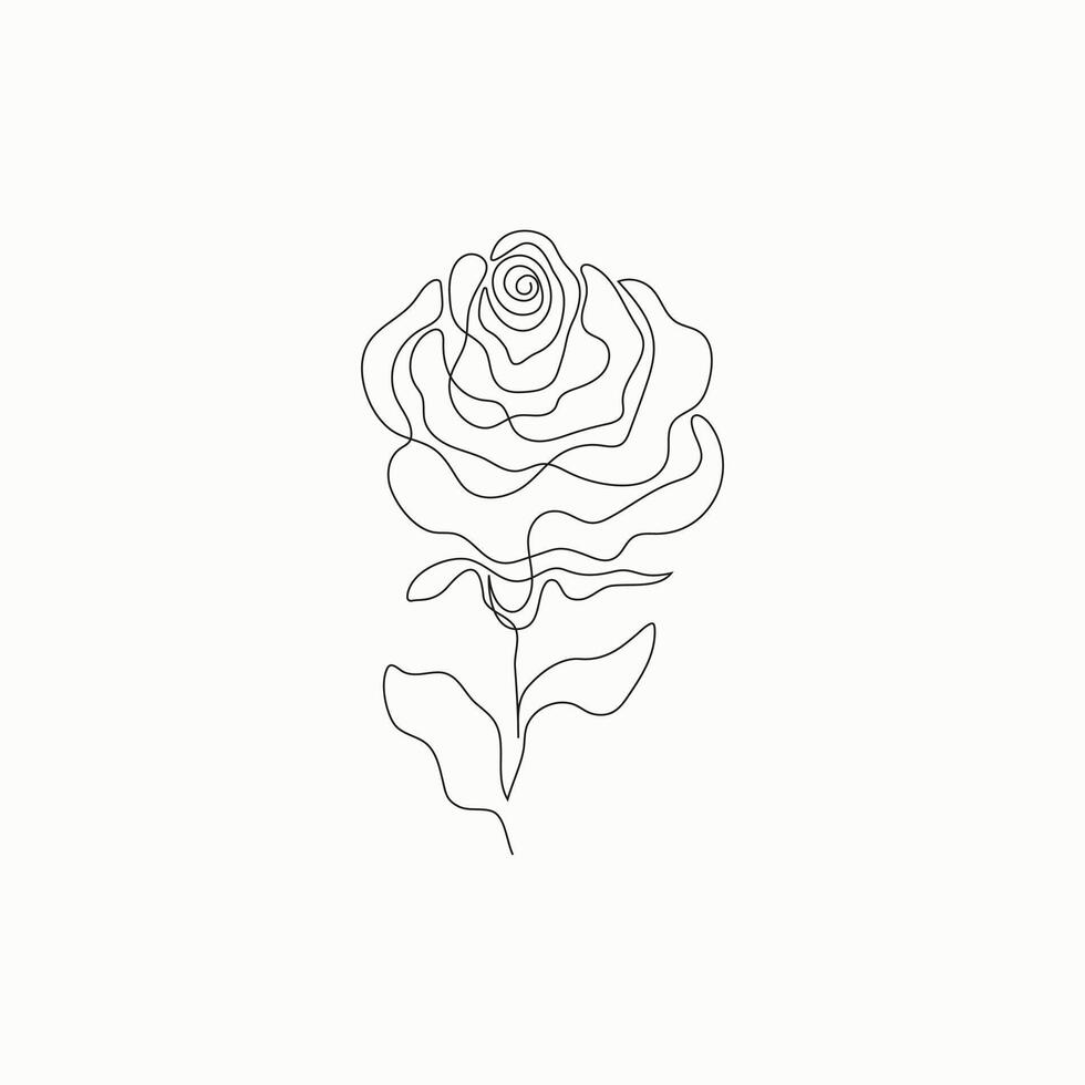 mano dibujo vector uno línea carrera planta hojas y flor. resumen Rosa en un blanco antecedentes.