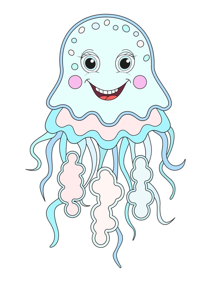 Cartoon jellyfish, vector illustration. Cute ocean animal. isolated on white background.