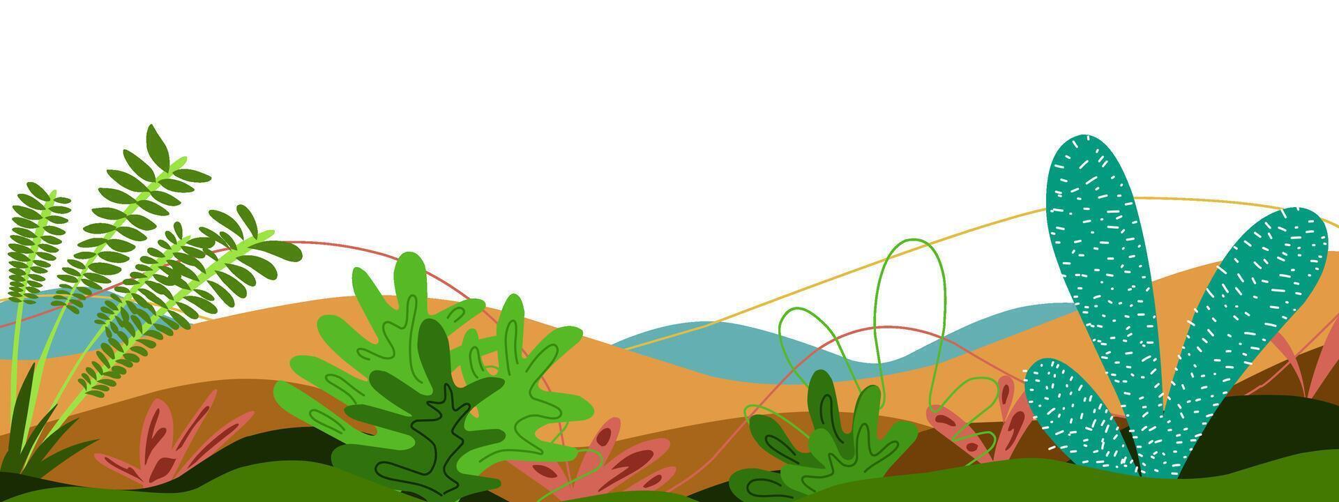 un dibujos animados ilustración de plantas y cactus vector