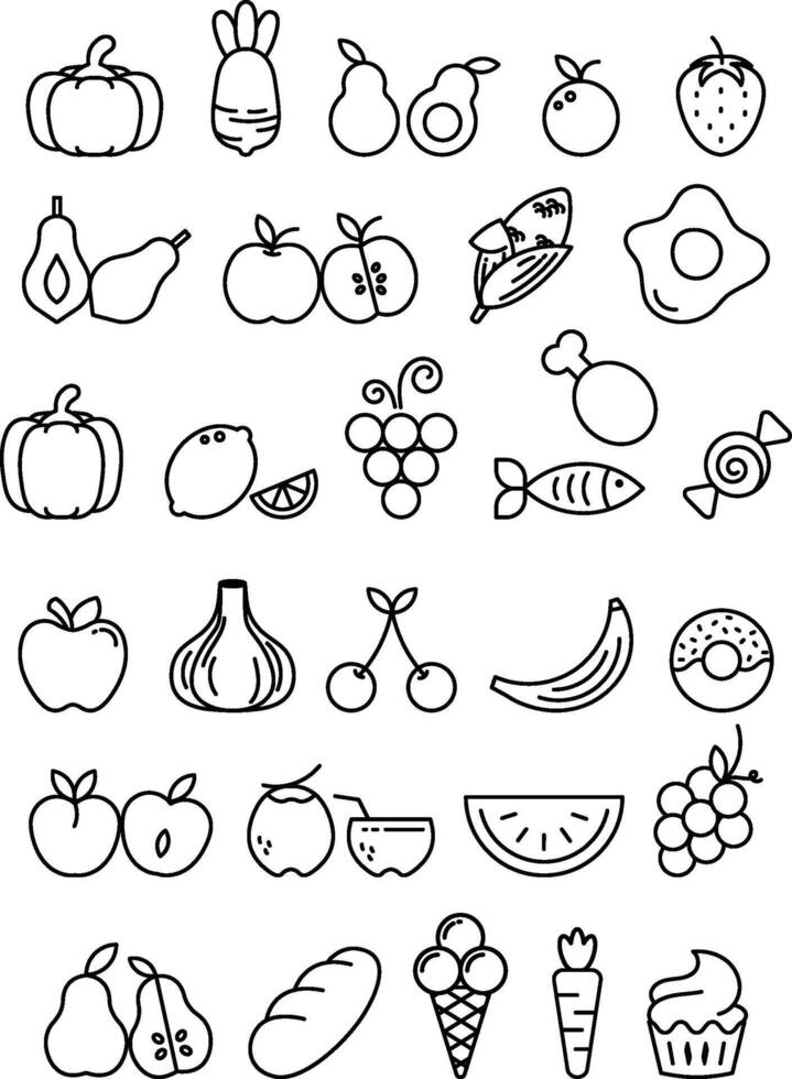 Flat design food fruit and vegetable vector icon collection set