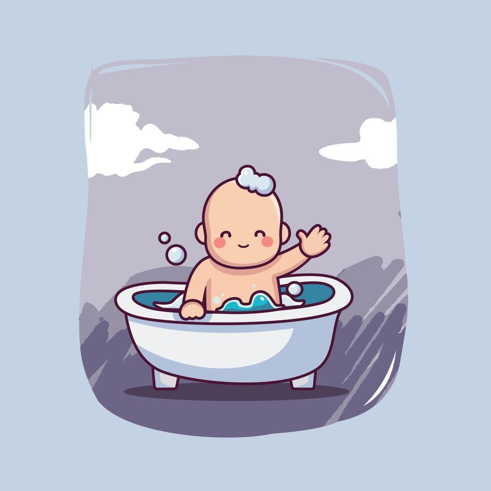 cute baby taking bath cartoon vector