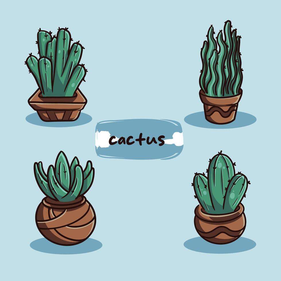 linda cactus en maceta con dibujos animados estilo vector