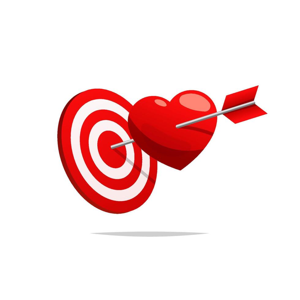 Hearts pierced by the arrow on target. Vector isolated.