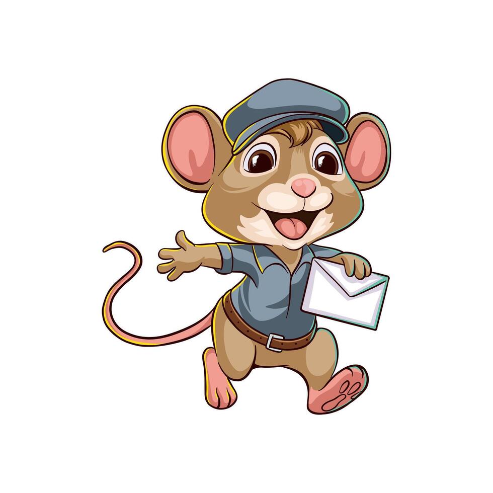 illustration of a mouse carrying a letter in a colored cartoon style vector