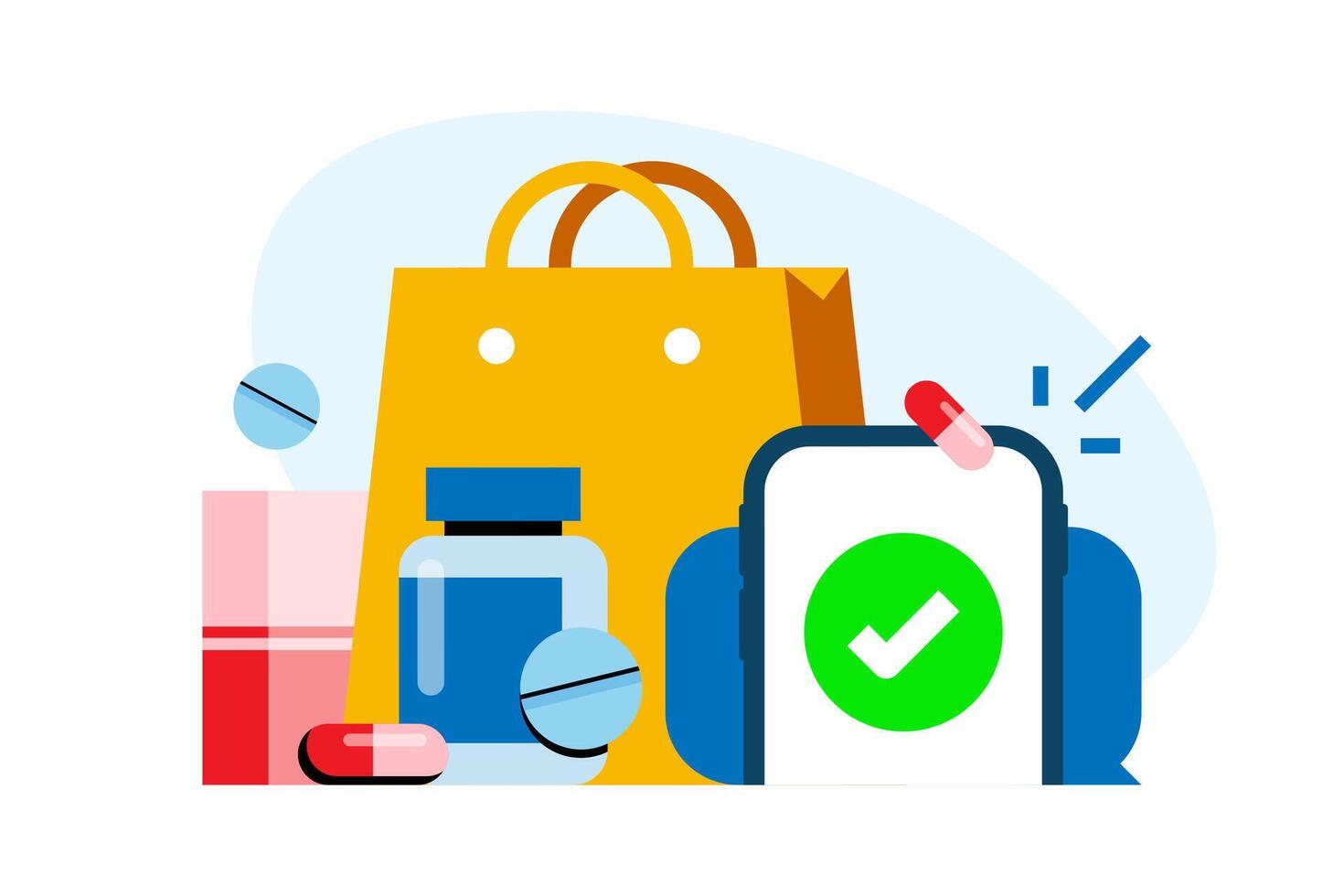 online pharmacy, order medicine via mobile application concept illustration flat design vector. modern graphic element for landing page ui, infographic, icon vector