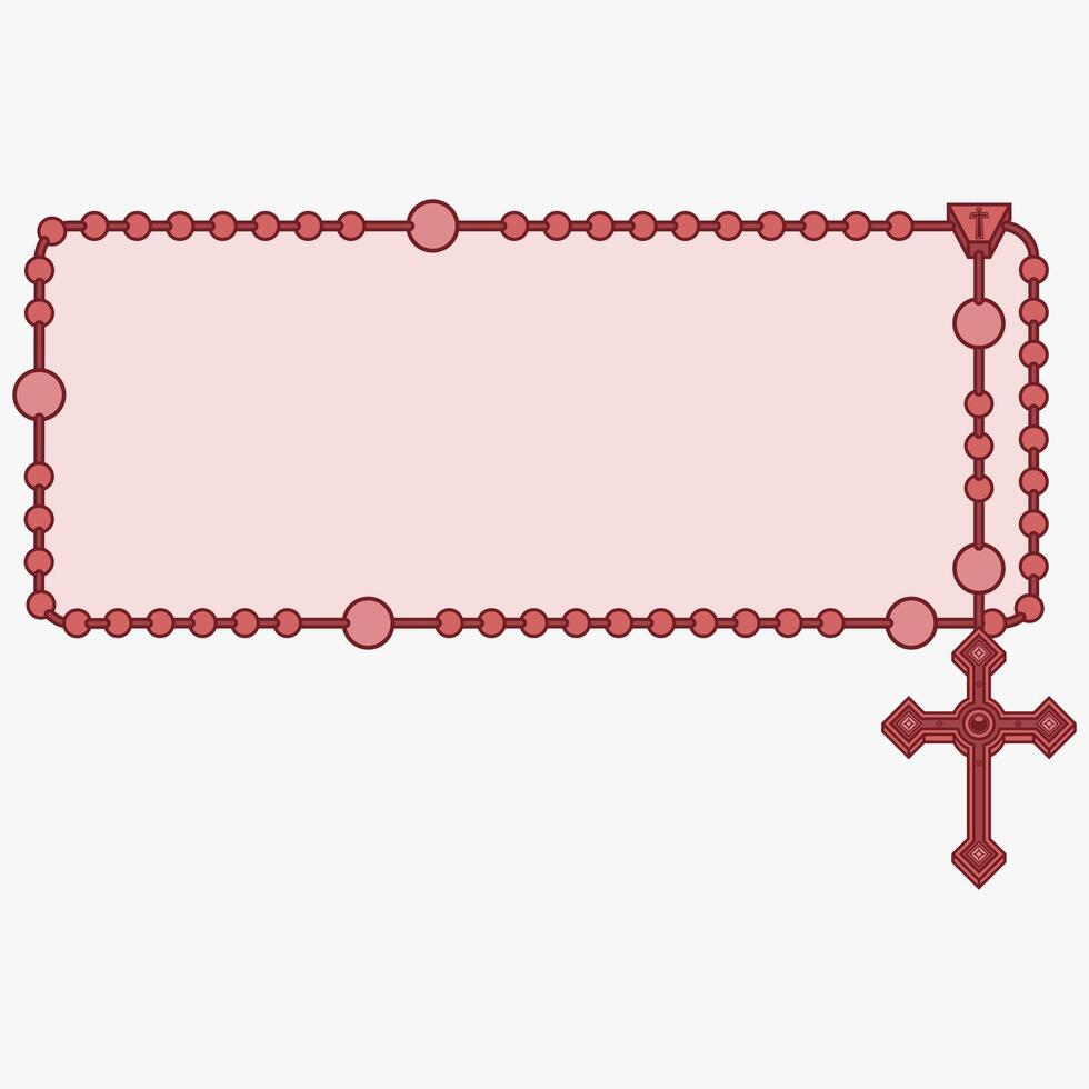 Vector design of frame for photography with Catholic rosary, rosary with Christian cross with square shape, symbol of the Catholic religion