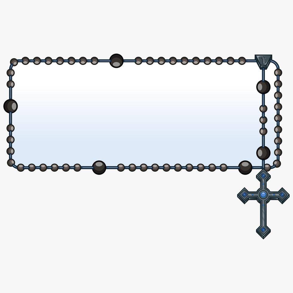 Vector design of frame for photography with Catholic rosary, rosary with Christian cross with square shape, symbol of the Catholic religion