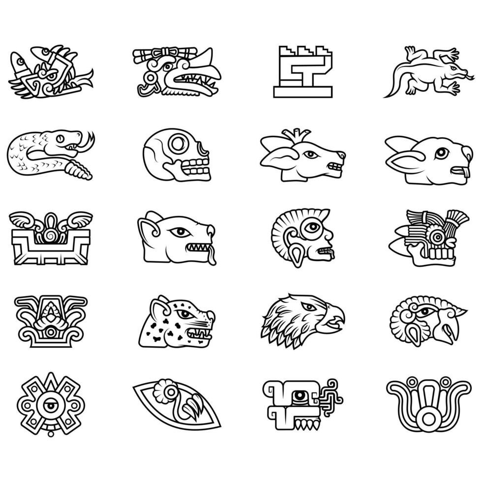 vector diseño de símbolos de antiguo azteca civilización, jeroglíficos de el azteca calendario