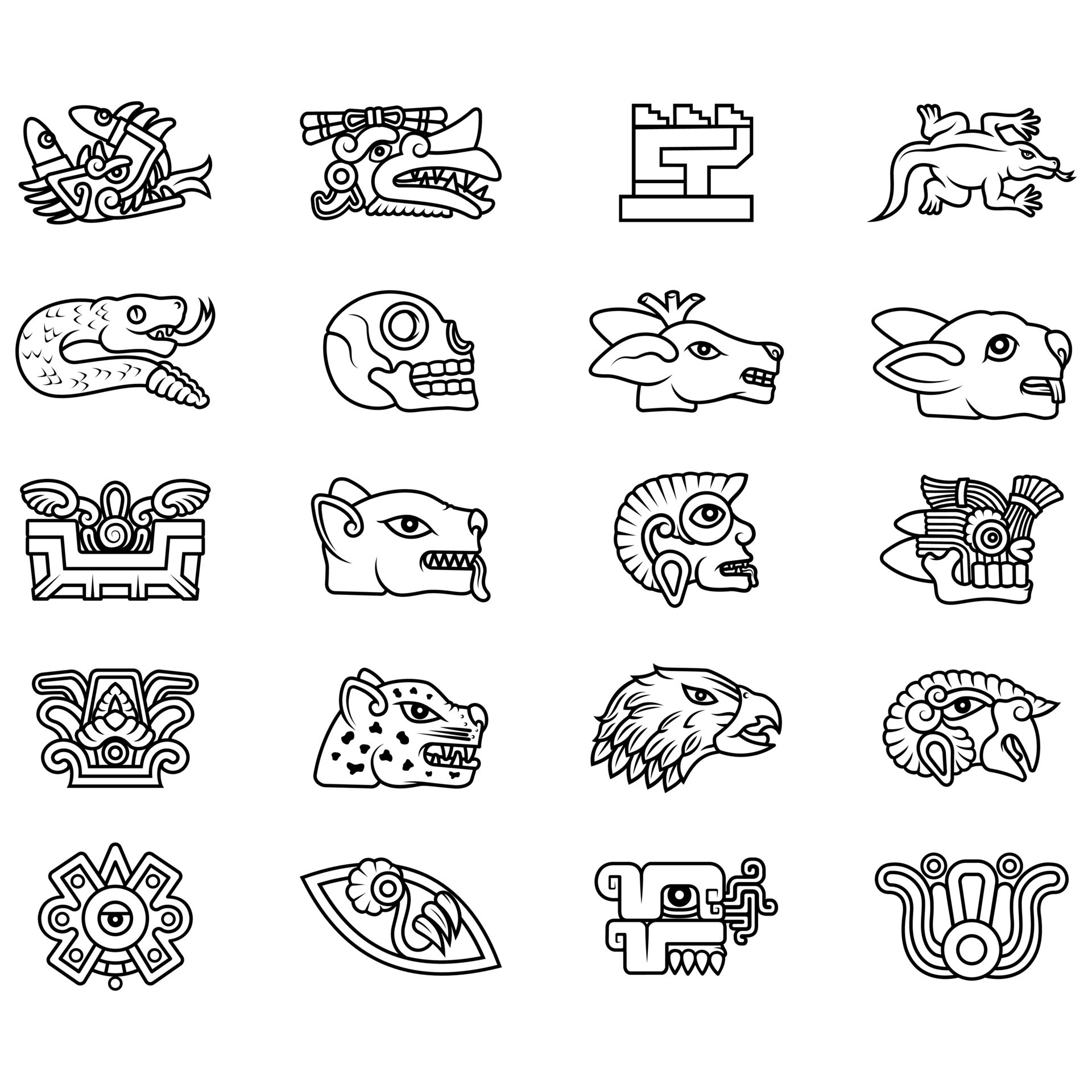 Vector Design Of Symbols Of Ancient Aztec Civilization Hieroglyphs Of vector-design-of-symbols-of-ancient-aztec-civilization-hieroglyphs-of