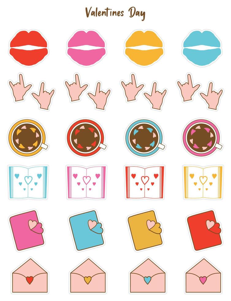 Set of Valentine's day stickers, badge and more. vector