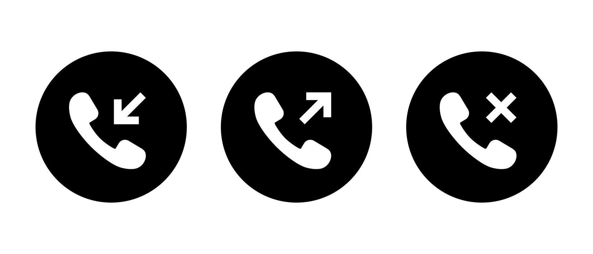 Incoming, outgoing, and missed call icon on black circle vector