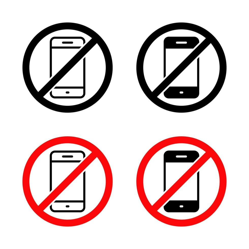 No phone icon set. Smartphone barring sign symbol. Cellphone off vector