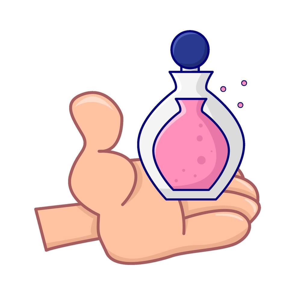 botella perfumar en mano ilustración vector