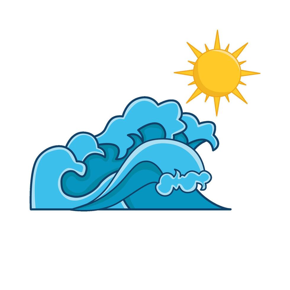sea wave with sun illustration vector
