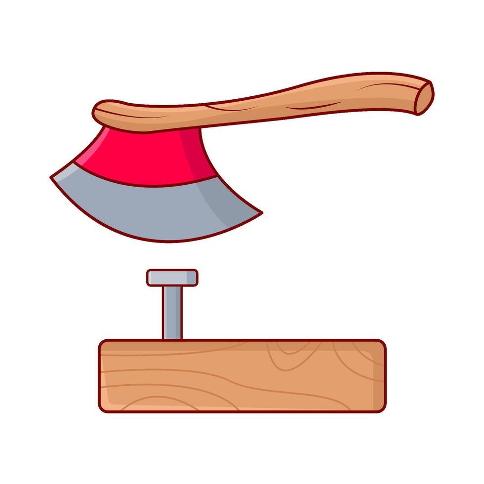 ax with nail in tree trunk illustration vector