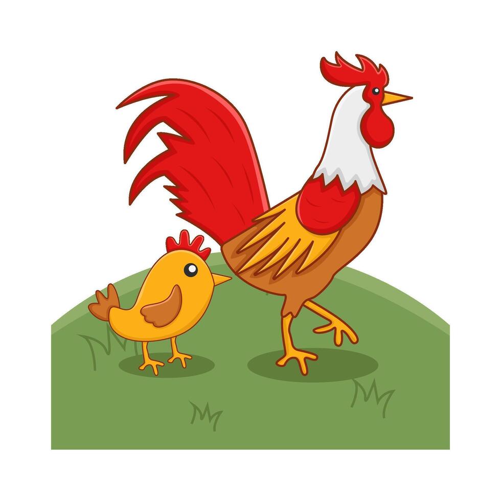 gallo animal con polluelos ilustración vector