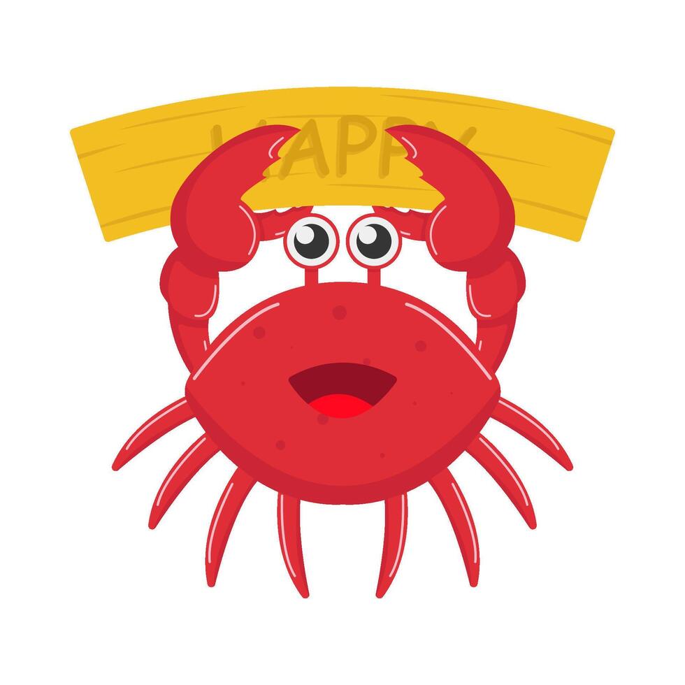 crab with happy in ribbon illustration vector