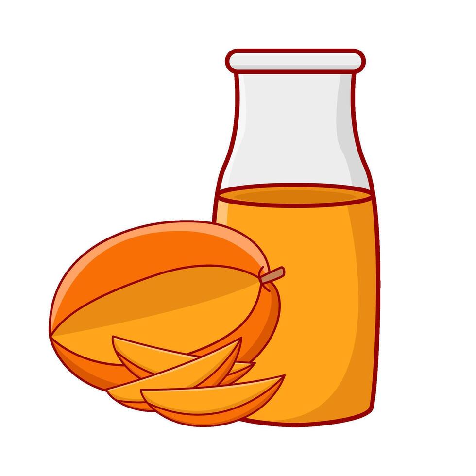 mango slice with glass drink mango illustration vector