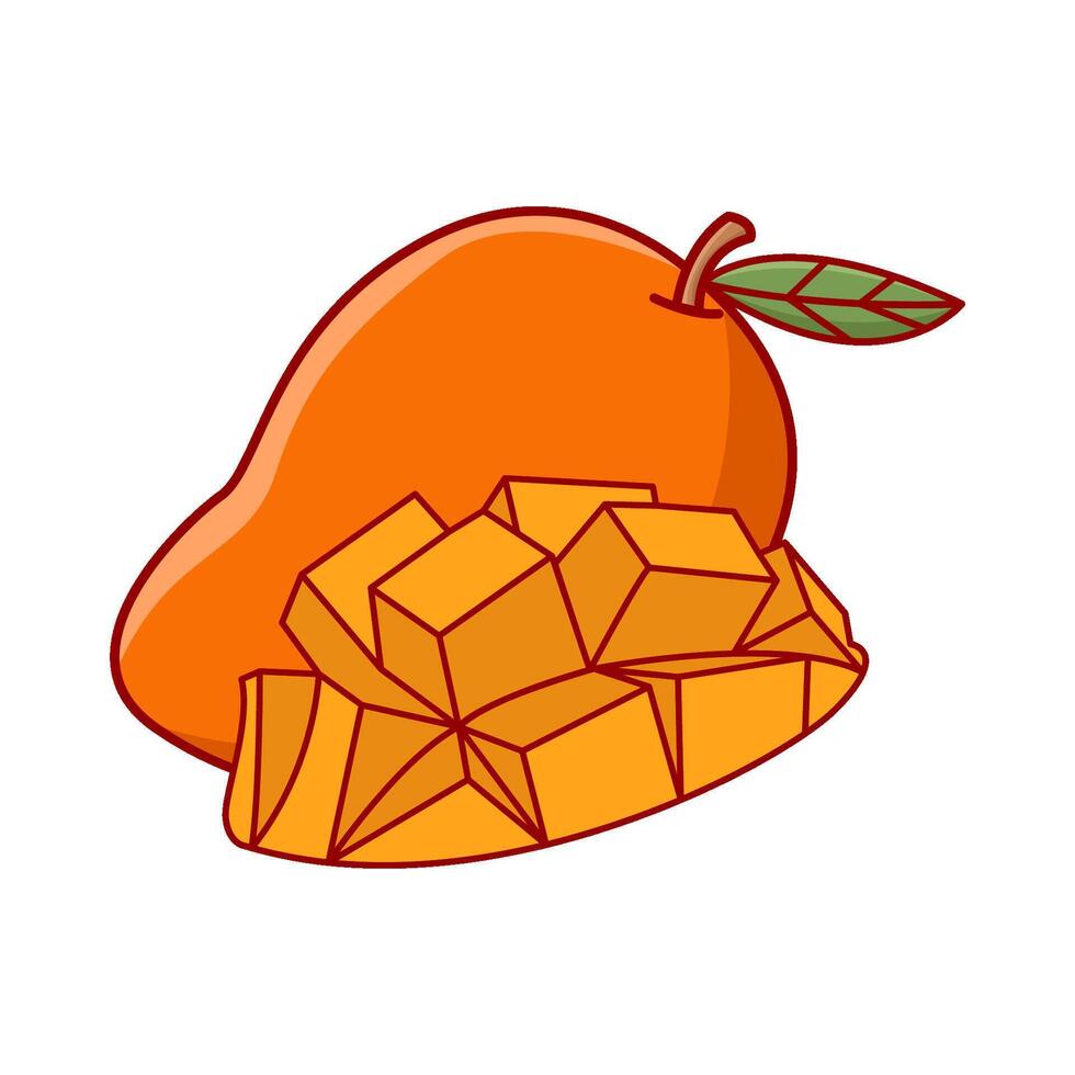 mango fruit with mango pieces cube illustration vector