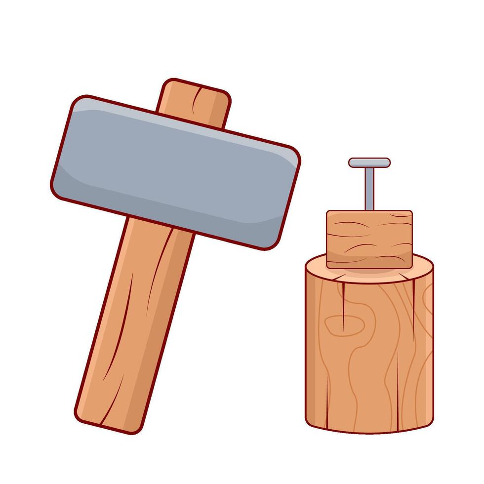 martillo golpea uñas dentro madera ilustración vector