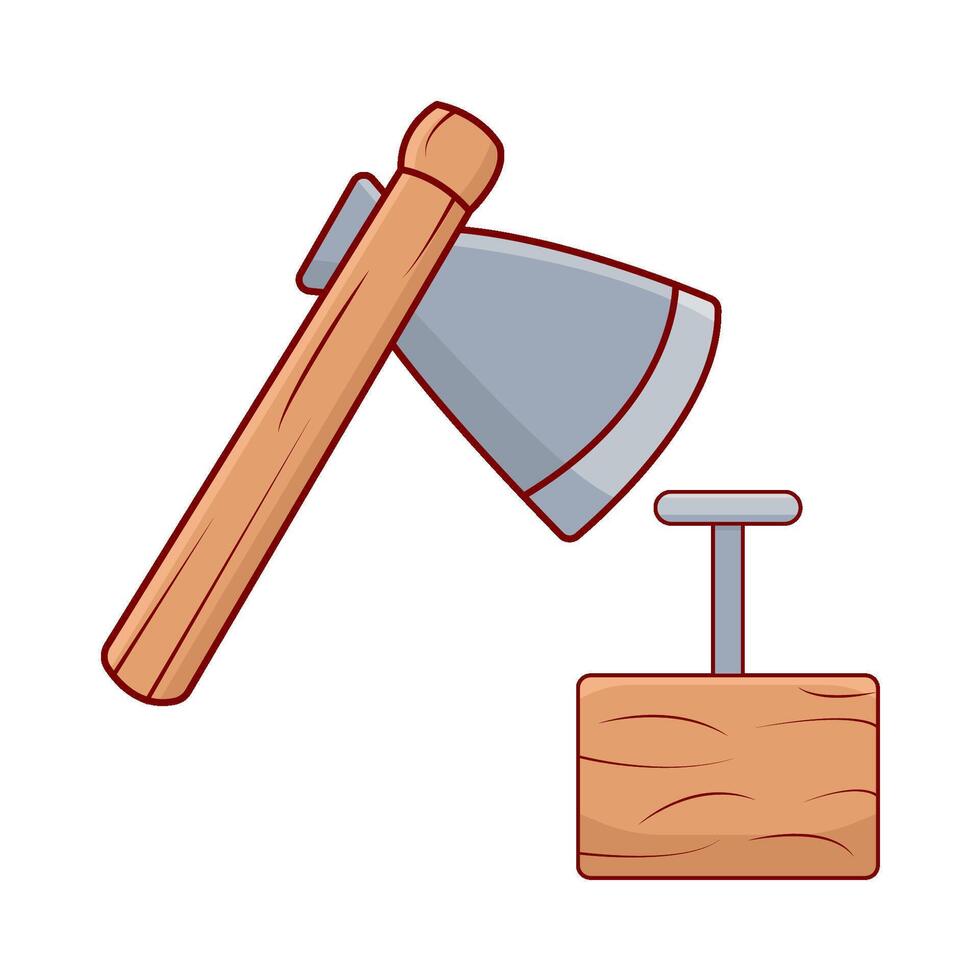 ax knocks nails into wood illustration vector