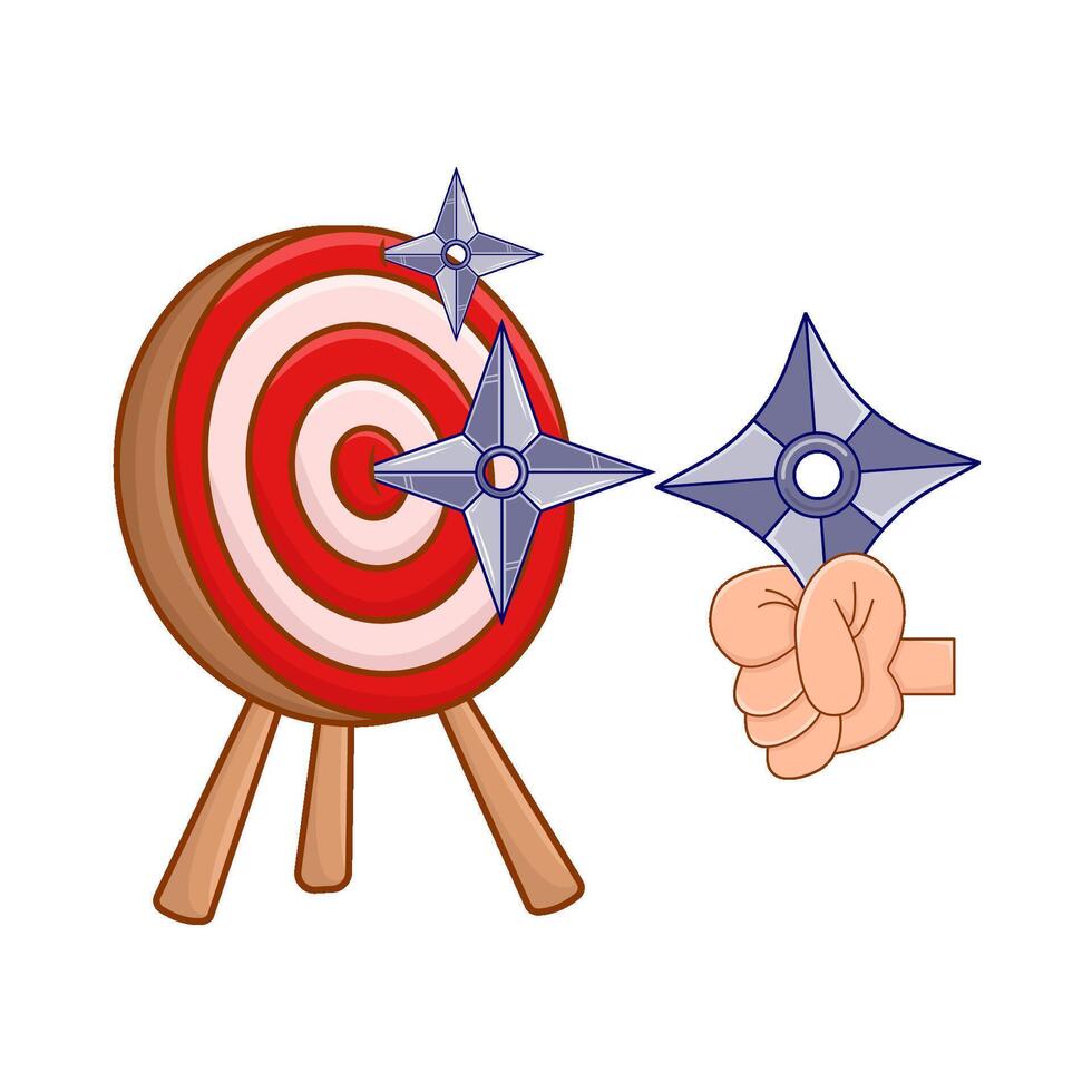 shuriken en mano con flecha tablero ilustración vector