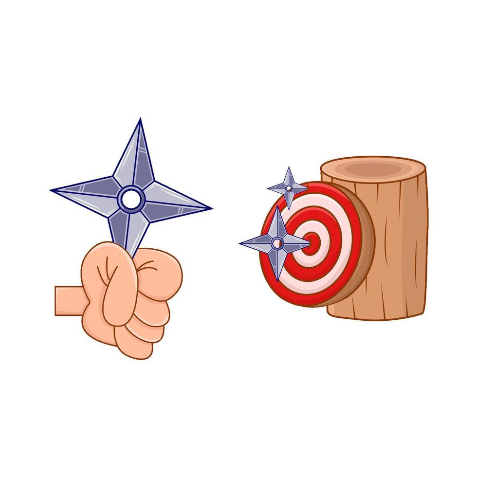 shuriken en mano con flecha tablero ilustración vector