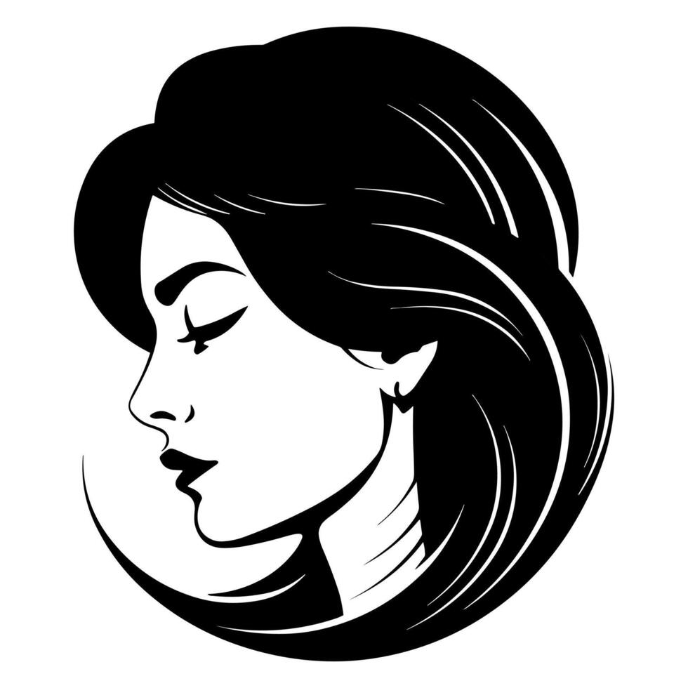 Beautiful Minimalist Vector Woman Icon. Head and Hair Symbol Illustration for Beauty or Health Organisation. . Vector illustration