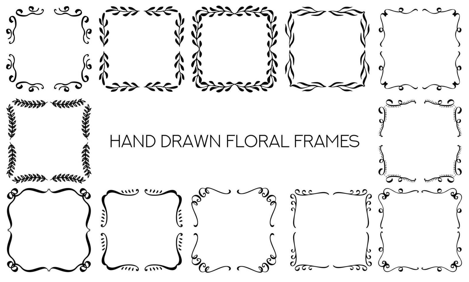 Set of Hand Drawn Ornamental Monogram Frames. Decorative Vector Floral Design Elements Collection. . Vector illustration