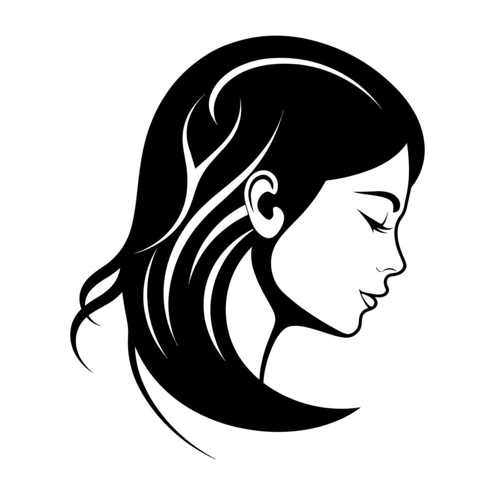 Beautiful Minimalist Vector Woman Icon. Head and Hair Symbol Illustration for Beauty or Health Organisation. . Vector illustration