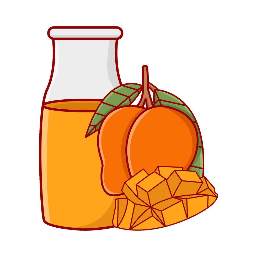 juice mango, mango fruit with mango pieces cube illustration vector