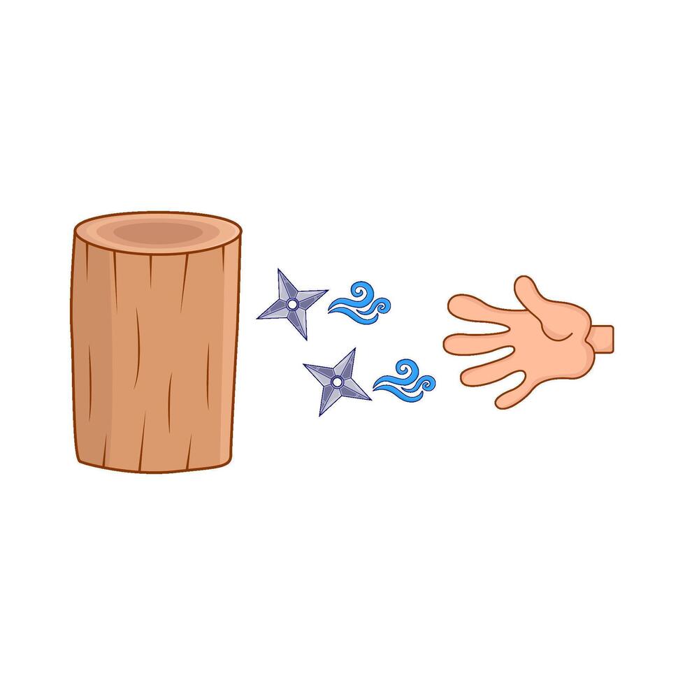 The shuriken is thrown at the tree trunk illustration vector