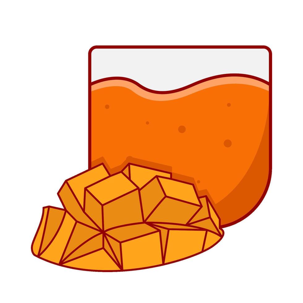 glass juice mango with mango pieces cube illustration vector