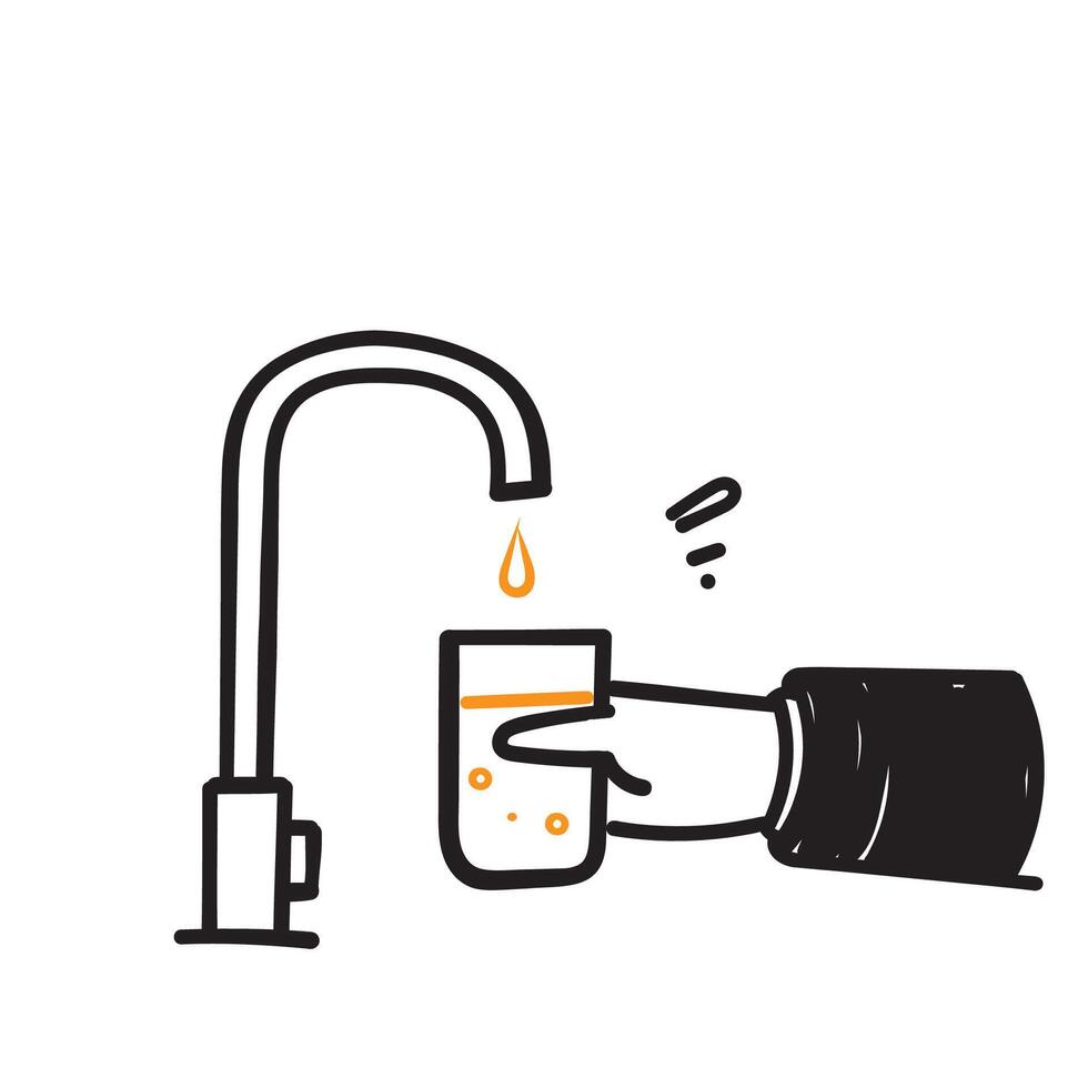 hand drawn doodle fill drinking water from the tap vector