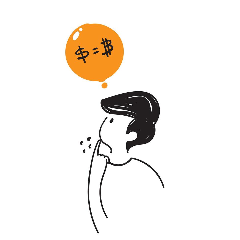 hand drawn doodle people who are thinking about buying bitcoin vector