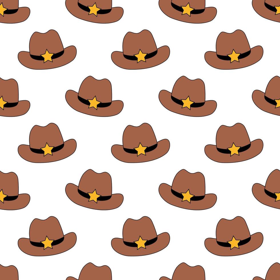 Seamless Pattern with retro Cowboy hat. Western and wild west theme background. Hand drawn vector flat illustration.