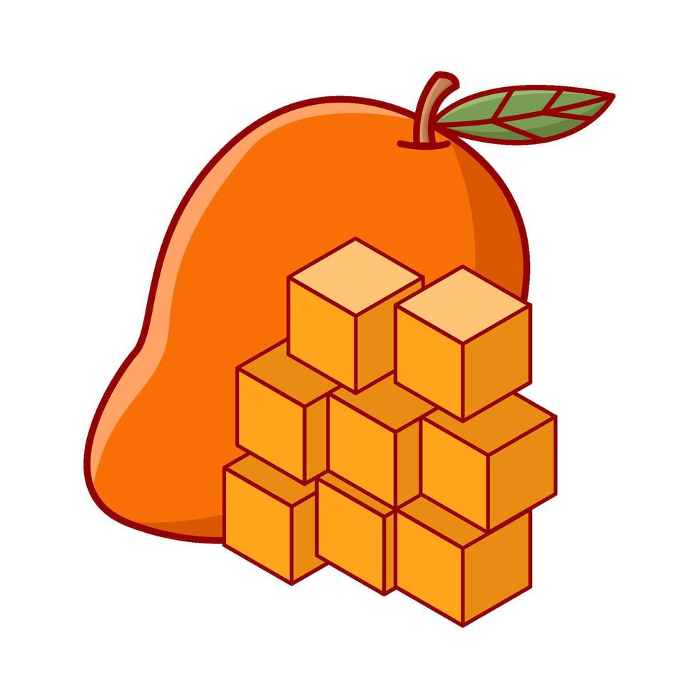 mango fruit with mango pieces cube illustration vector