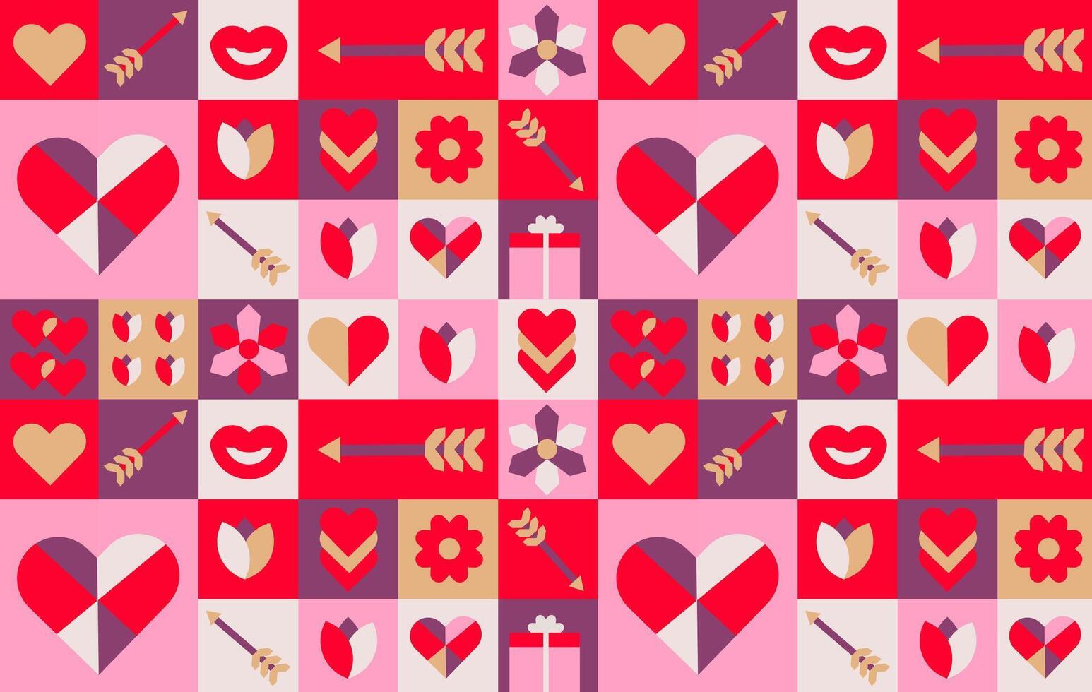 Geometric Valentine's day seamless pattern with simple shapes. romantic vector background. Modern abstract concept for print, banner, fabric, card, wrapping paper, cover.