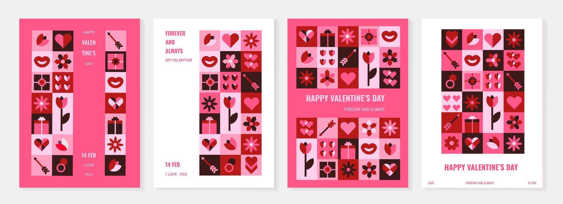 geométrico San Valentín día modelo con sencillo formas romántico vector antecedentes. moderno resumen concepto para imprimir, bandera, tela, tarjeta, envase papel, cubrir.