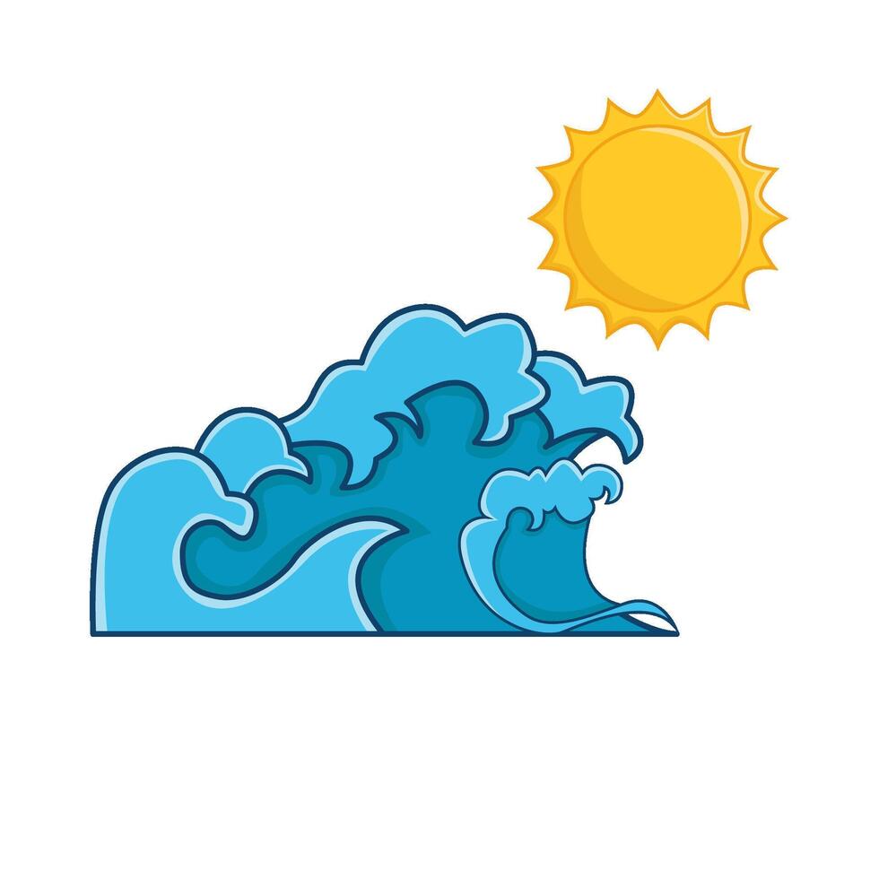 sea wave with sun illustration vector