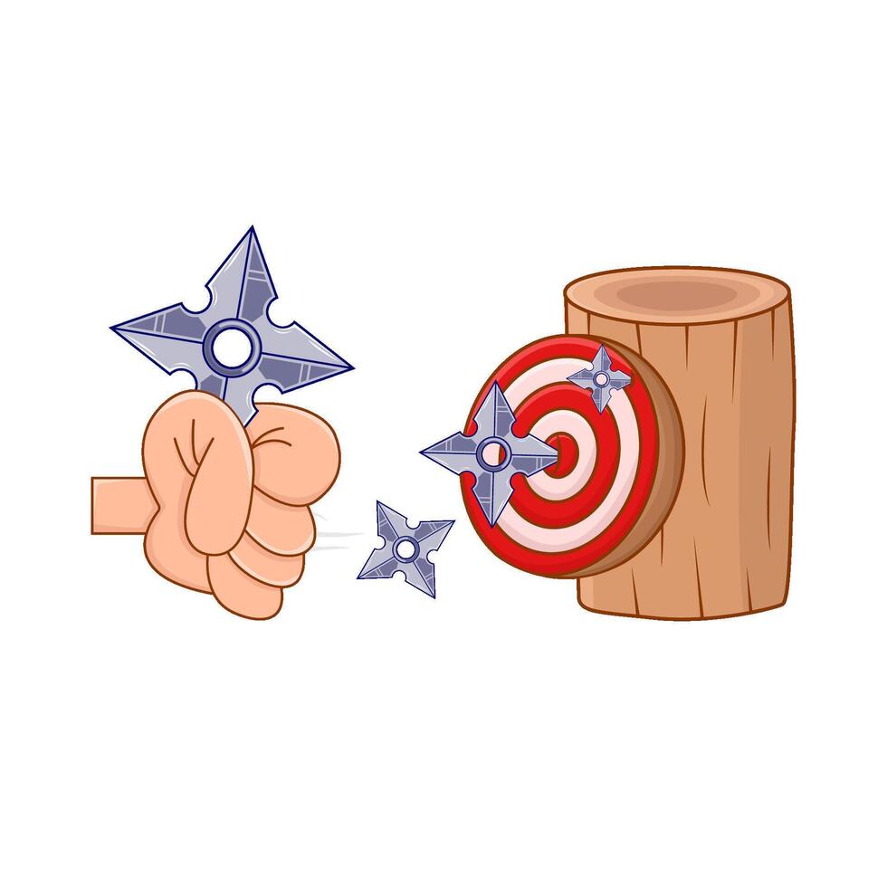 shuriken in hand,arrow board with tree illustratio vector