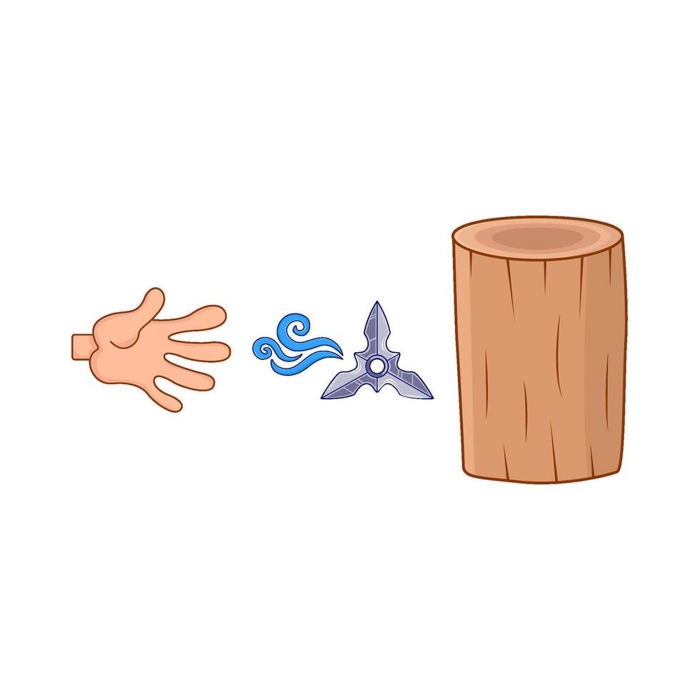 shuriken, hand with tree trank illustration vector