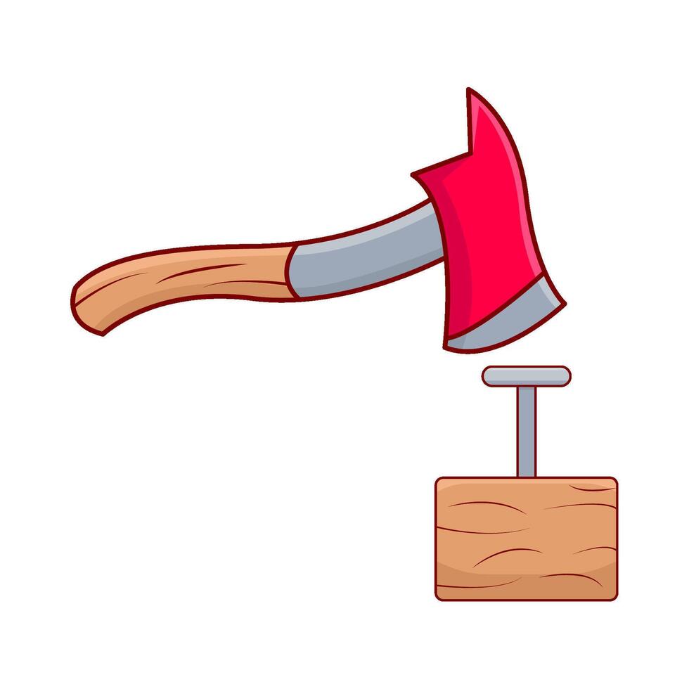 ax knocks nails into wood illustration vector