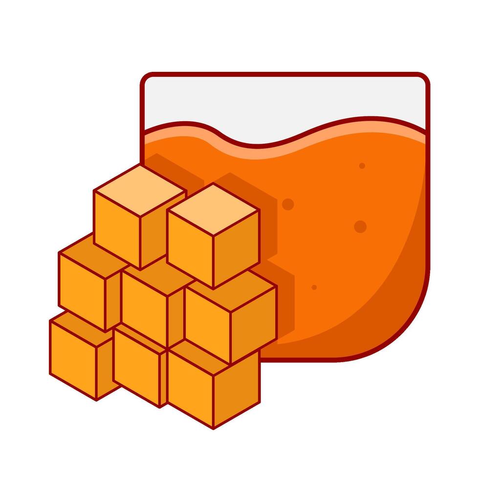 glass juice mango with mango pieces cube illustration vector