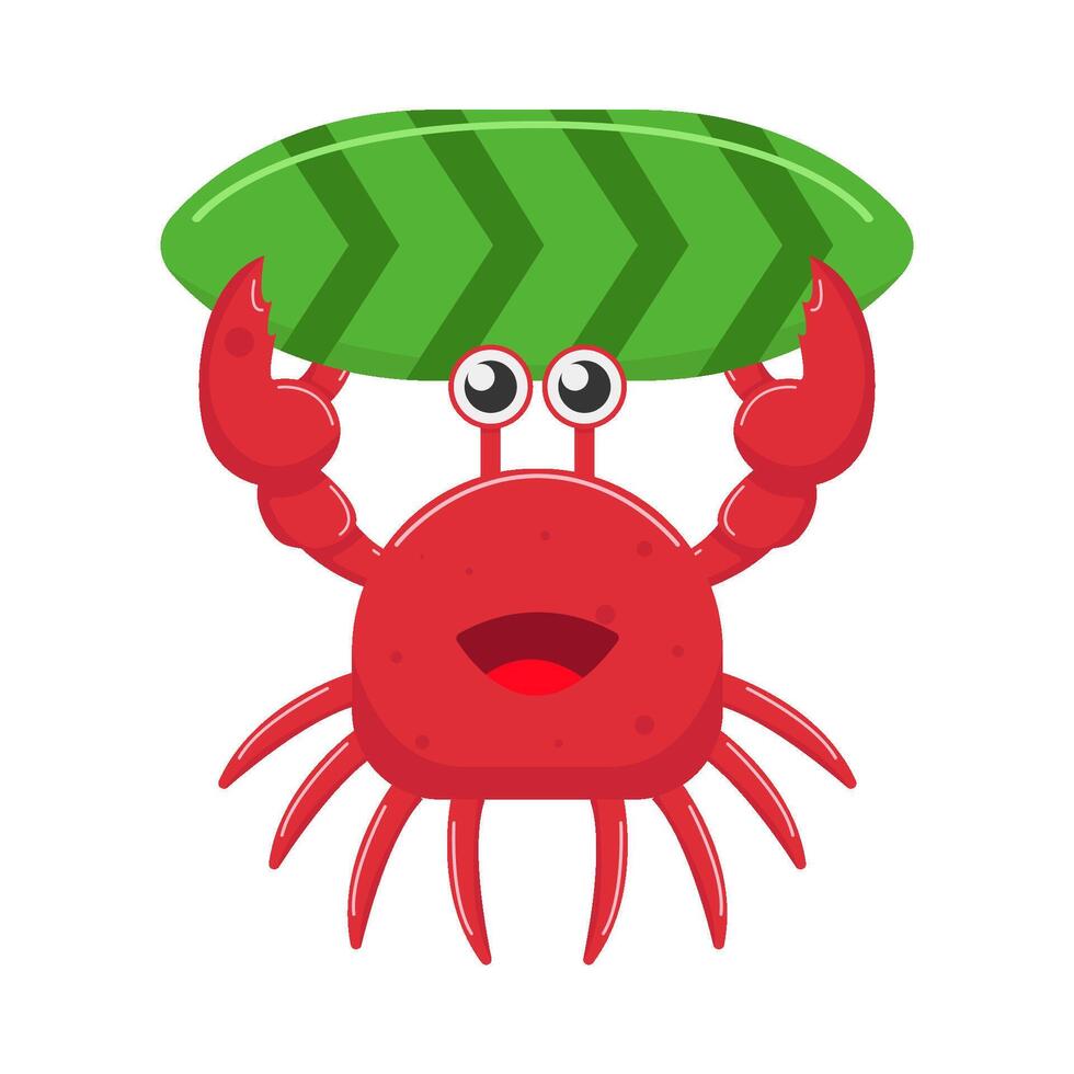 crab with surfing board illustration vector